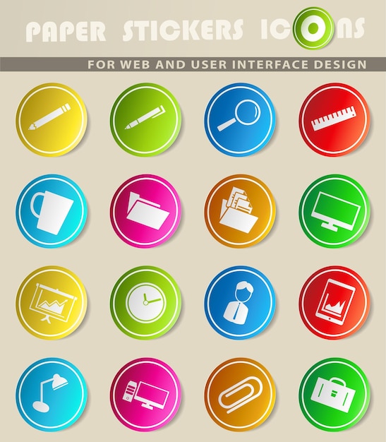 Business and finance vector icons on colored paper stickers