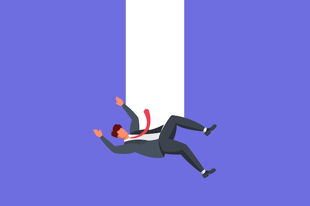 Vector business and financial crisis vector concept with businessman falling down the hole on a purple background vector illustration