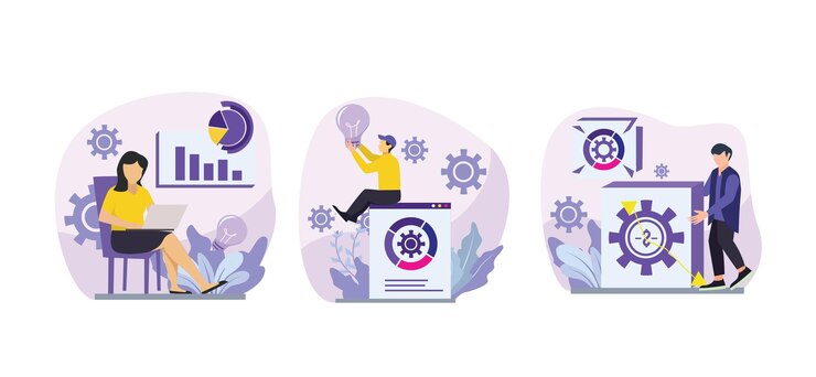 Vector business flat bundle purple design illustration