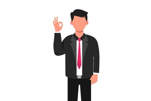 business flat cartoon style drawing businessman showing ok sign with hands happy satisfied male manager gesturing all right okay with fingers approving something graphic design vector illustration