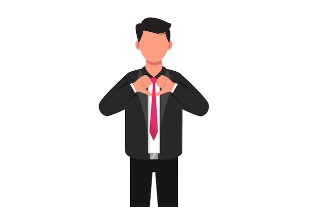 Vector business flat cartoon style drawing frustrated businessman showing thumb down sign male manager or office worker making dislike bad or negative gesture with hand graphic design vector illustration