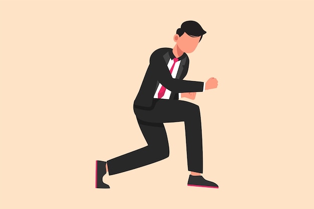 Vector business flat cartoon style drawing happy businessman bow with yes gesture office worker celebrate success of company project successful victory achievement graphic draw design vector illustration