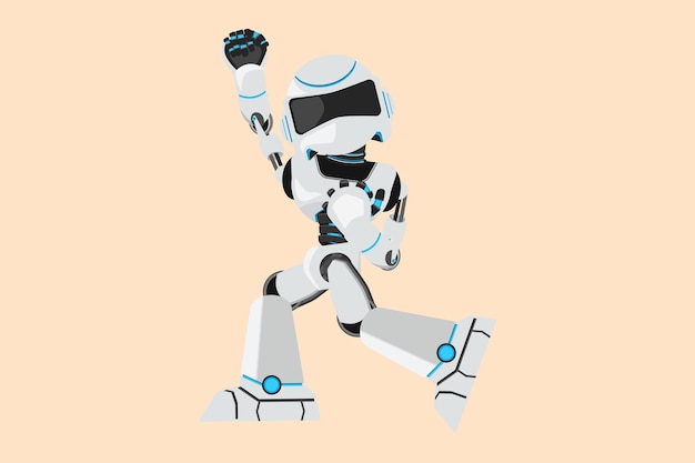 ビジネス フラット漫画スタイル描画ハッピー ロボット立って 1 つの手を上げるし、もう一方の手ポーズはいロボット人工知能技術産業グラフィック描画デザイン ベクトル図