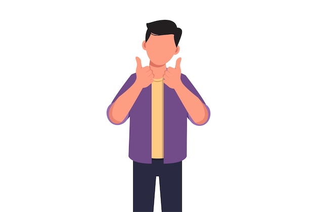 Business flat drawing confident businessman with two thumbs up gesture Excited male manager dressed casual wear showing thumb up sign Deal like agree approve accept Cartoon vector illustration