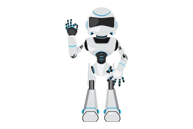 Business flat drawing robot gesturing ok sign with finger okay symbol gesture language humanoid cybernetic organism robotic development electronic technology cartoon design vector illustration