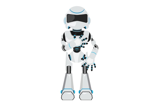 Деловой плоский чертежный робот, держащий руки на груди Дружелюбный робот, выражающий благодарность Гуманоидный кибернетический организм Разработка роботов Электронные технологии Карикатурный дизайн векторная иллюстрация