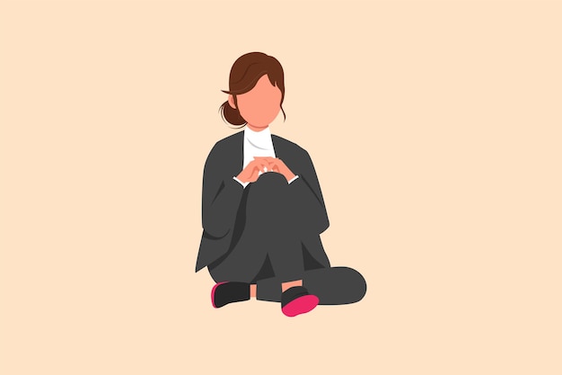 Business flat drawing sad businesswoman sitting alone on the floor depressed female manager losing her job economic crisis disorder sorrow disappointment cartoon style design vector illustration