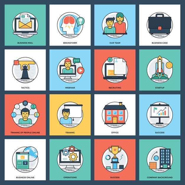 Business flat icons pack