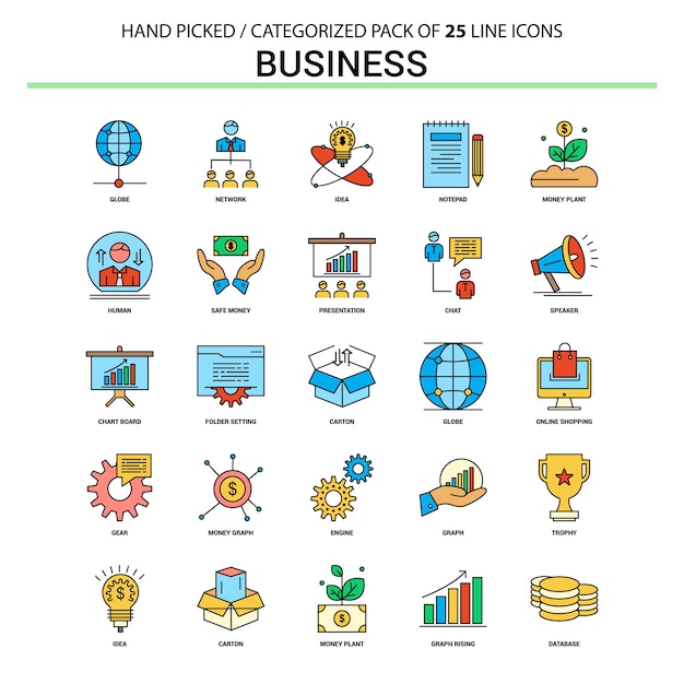 Vector business flat line icon set