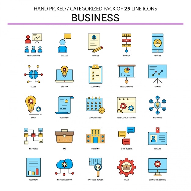 Business  Flat Line Icon Set