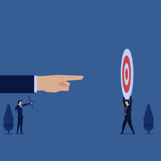 Business flat vector concept man hold target for manager to aim with arrow metaphor of provide target.