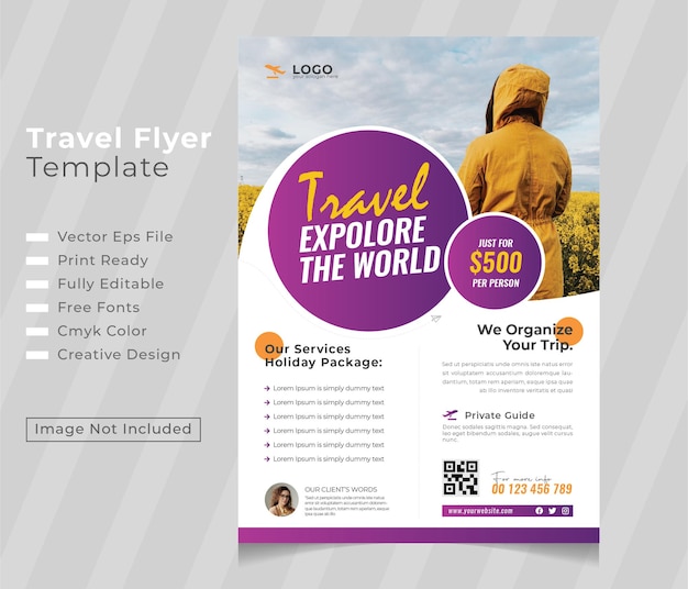 Business flyer design and brochure cover page template for travel agency