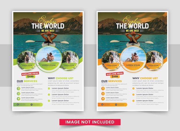 Vector business flyer design and brochure cover page template for travel agency