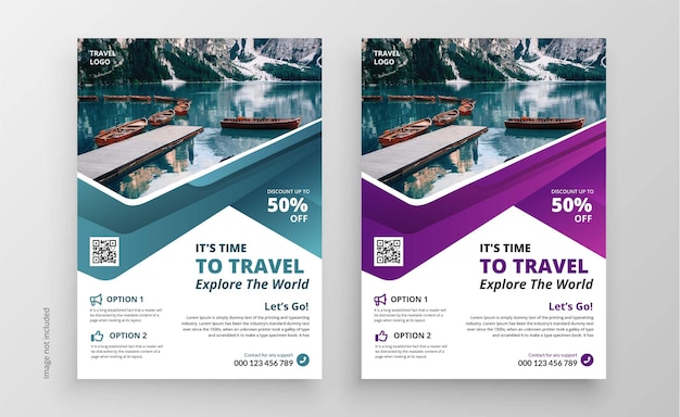 Дизайн бизнес-флаера и шаблон титульной страницы брошюры для туристического агентства
