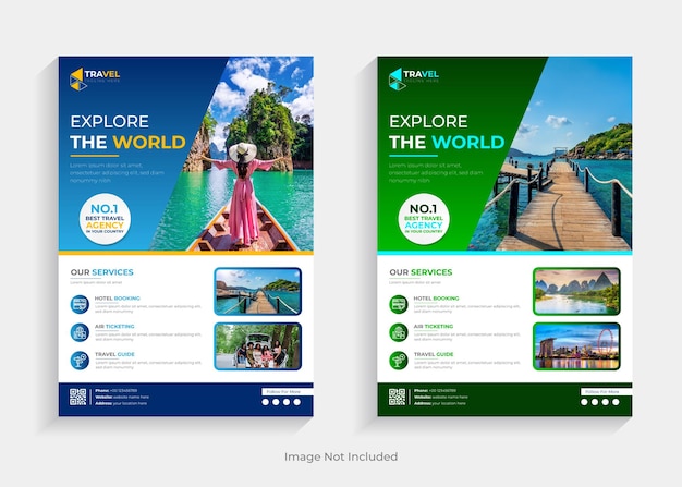 Business flyer design and brochure cover page template for travel agency