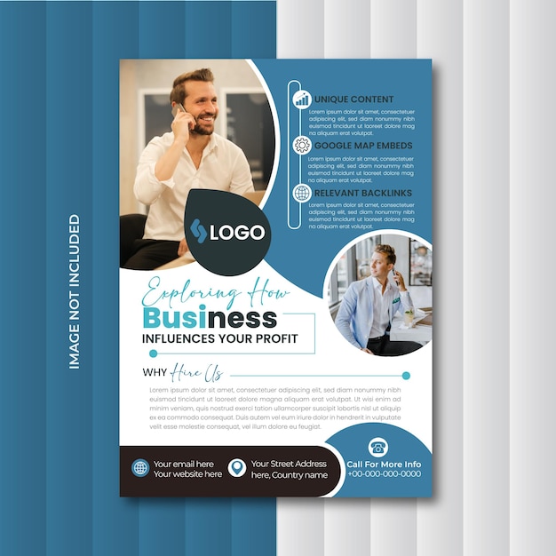 Vector business flyer print template with photo