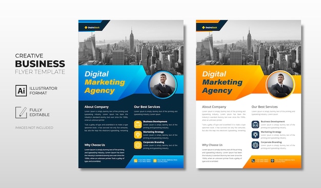 Business flyer template with blue and orange