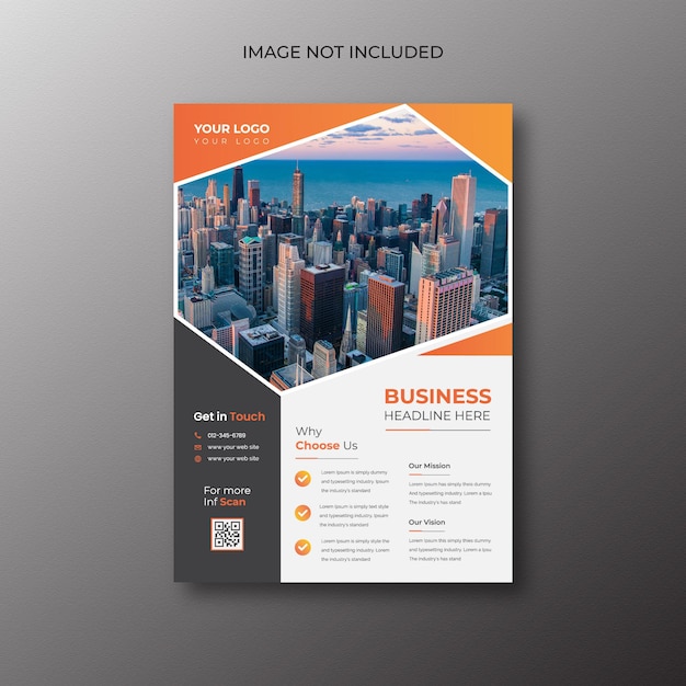 A business flyer with a city on the top