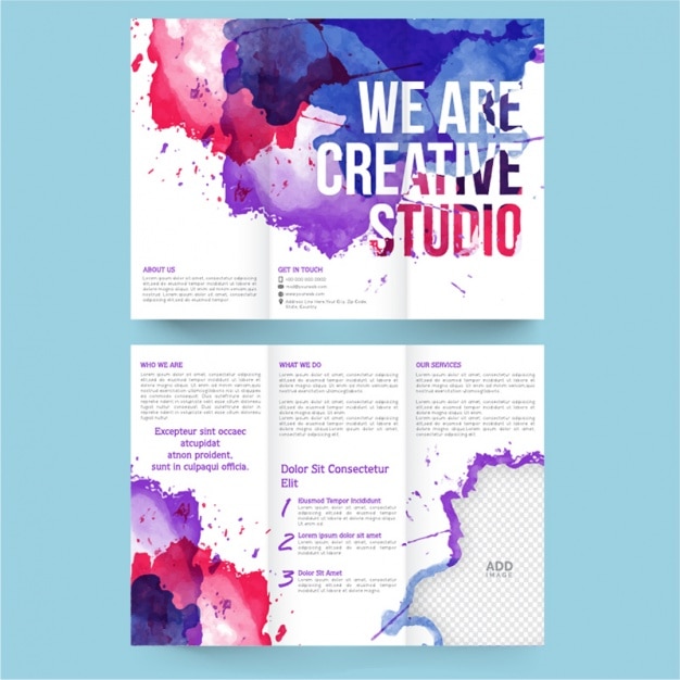 Vector business flyer with watercolor stains