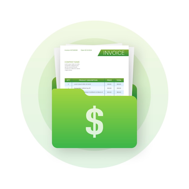 Business folder with invoice. Customer service concept. Online payment. Tax payment. invoice template