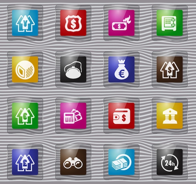 Business glass icons set