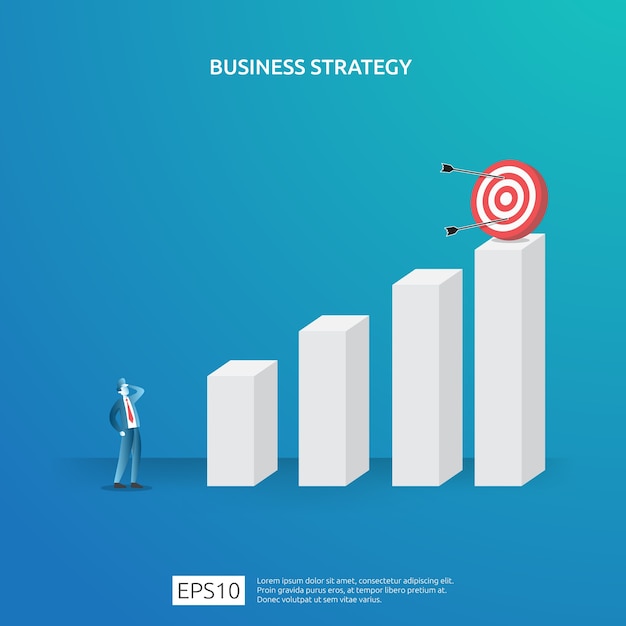 Business goal achievement, vision, and plan concept for planning and management finance. successful investment income profit strategy management with chess figure and dartboard target illustration