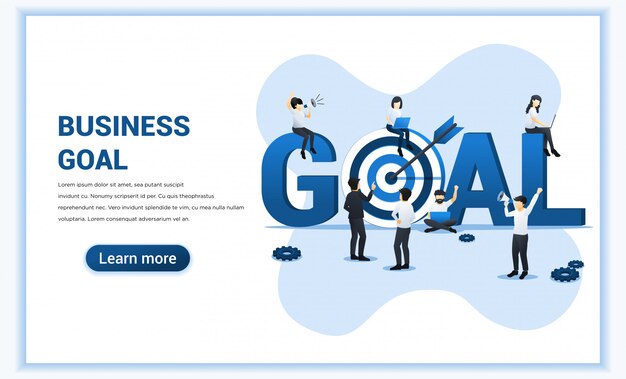 Vector business goal  design. people work near the big goal symbol. target with an arrow, reach the target, goal achievement. flat  illustration