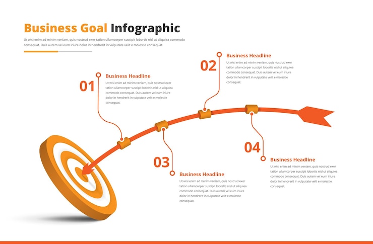 Vector business goal and strategy presentation circular target infographic template with arrow