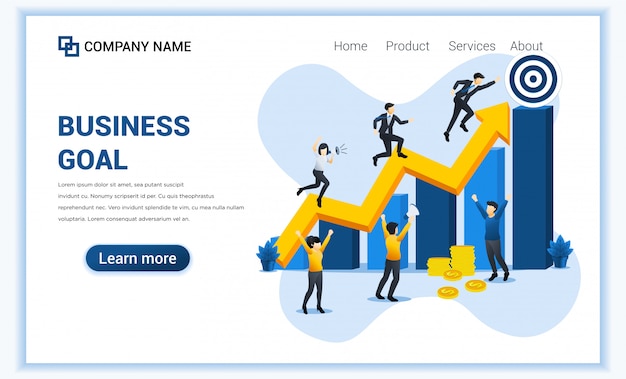ビジネスマンとビジネス目標webバナーコンセプトは、成功のためにターゲットに列ごとに実行されます。