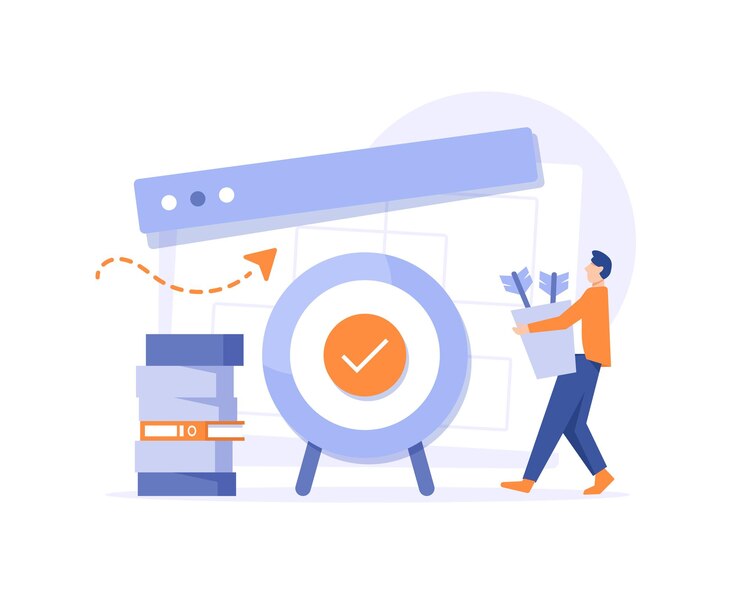 Vector business goalspersonal development and self motivation conceptcharacters setting task