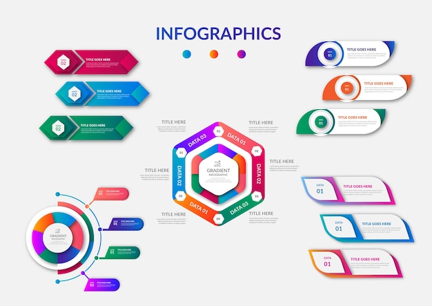 비즈니스 그라데이션 Infographic 요소 컬렉션 디자인 서식 파일 설정