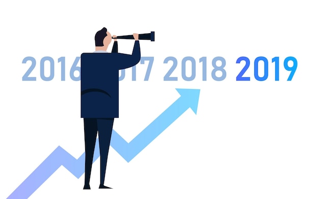 Vector business grafiek met pijl omhoog en 2019 symbool succes concept groei idee illustratie manager leider