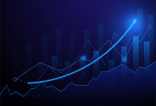 Commercio di investimento del grafico del grafico commerciale sul fondo blu.