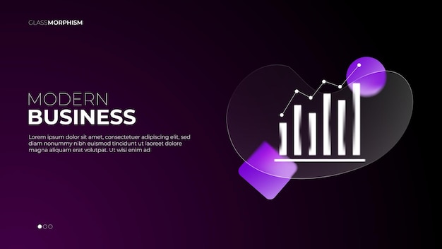 business graph market landing page met drijvend element moderne trendy gradiënt glas morphisme vorm