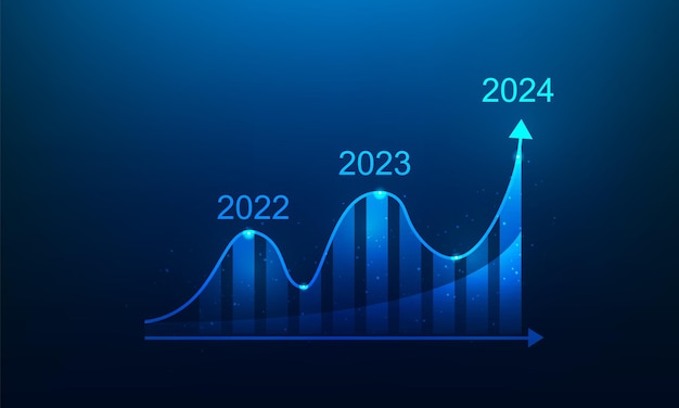 비즈니스 거래 그래프 2024 투자 증가 파란색 배경 차트 화살표 성장 디지털