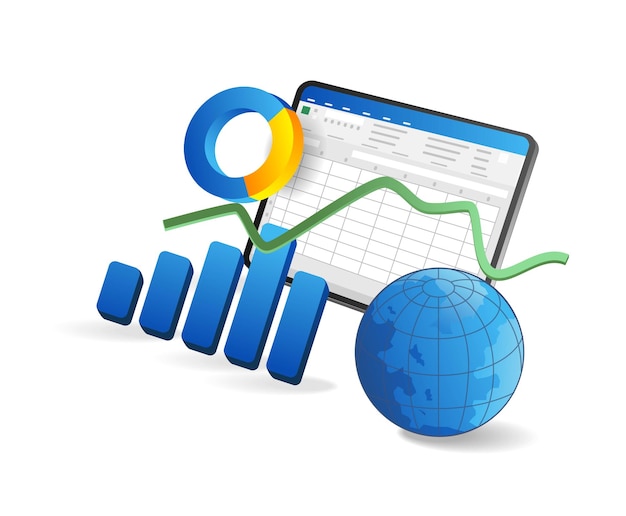 Business graph with globe and chart on white background vector illustration