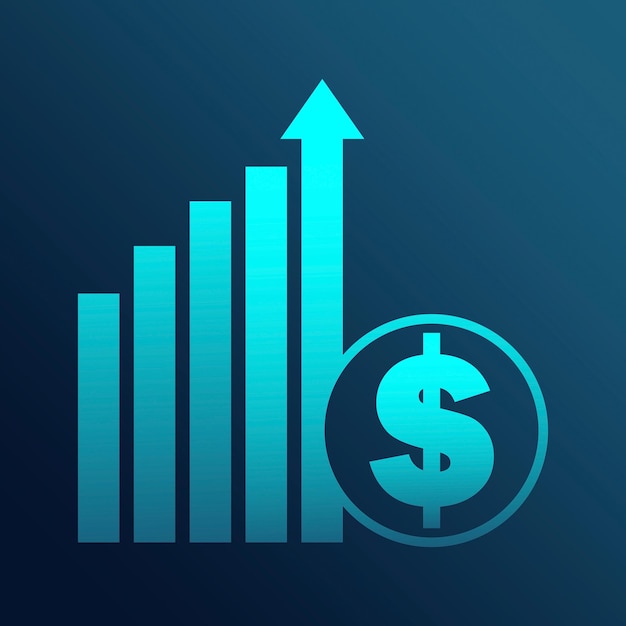 Business graph with increase money growth icon