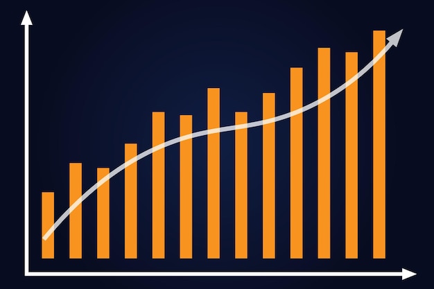 Grafico commerciale con rapporto di aumento. diagramma con aumento e avanzamento del guadagno. illustrazione vettoriale