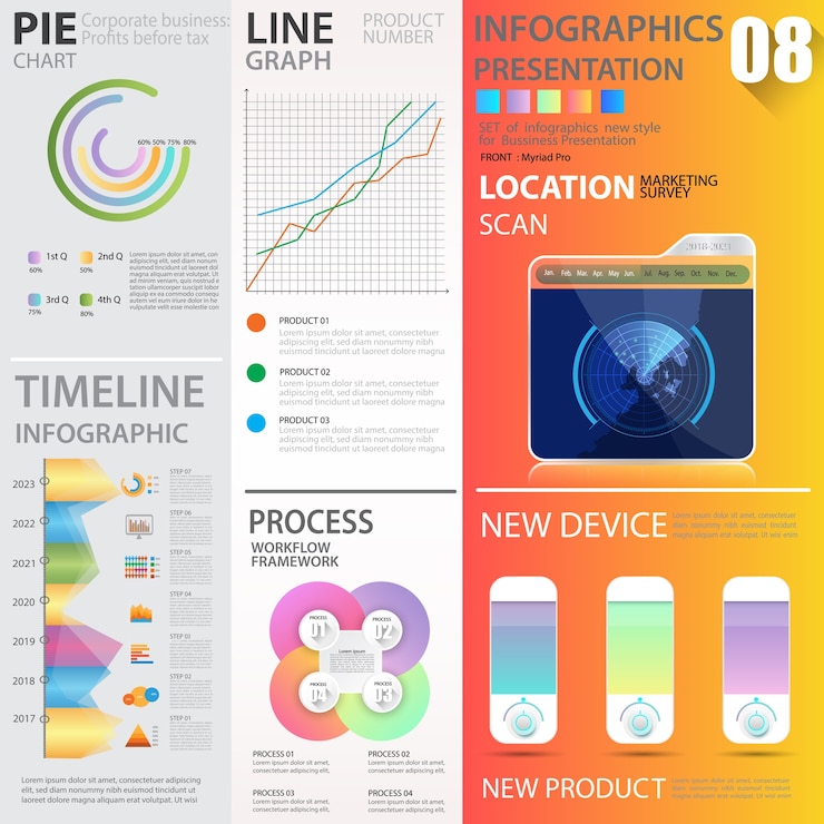 Vector business graphics data element templates sets
