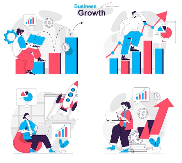 Business growth concept set profit growth startup launch financial statistics