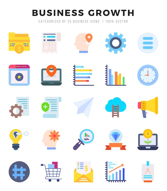 Business Growth Icons Pack Flat icons set Flat icon collection set Simple vector icons