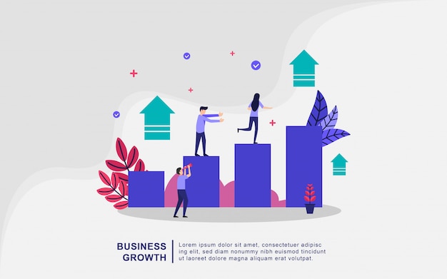 Business growth illustration concept with tiny people