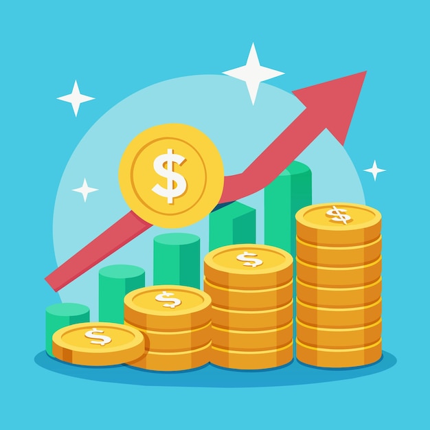 Business growth illustration for smart investment concept Winstprestaties of inkomsten met stapel
