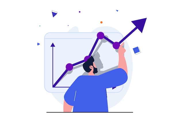 Современная плоская концепция роста бизнеса для дизайна веб-баннера Бизнесмен анализирует рост финансовых данных