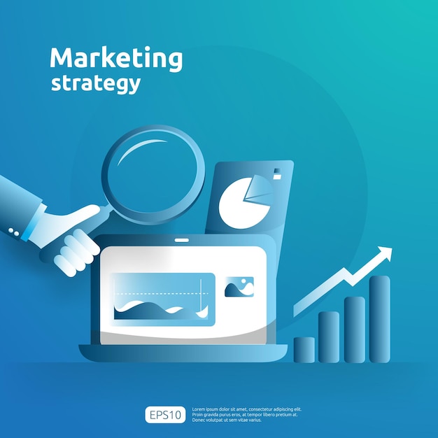 Business growth and return on investment ROI. digital marketing strategy concept with table, graphic object on computer screen. chart increase profit. banner flat style vector illustration