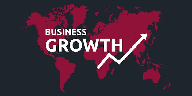 世界地図の背景にテキストでビジネスの成長の概念