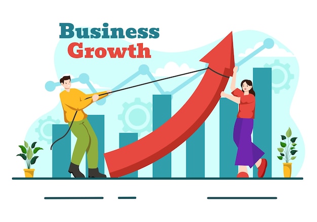 Vector business growth vector illustration with arrow target direction up and idea planning money increase