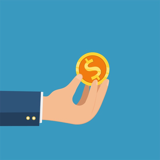 Business hand holding gold coin and pound icon vector, business concept.