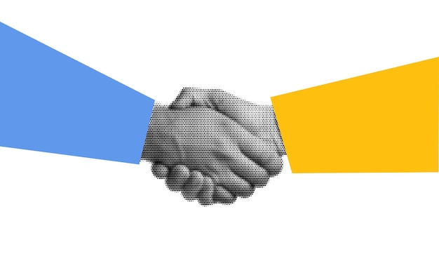 business hand shake grunge halftone collage design element