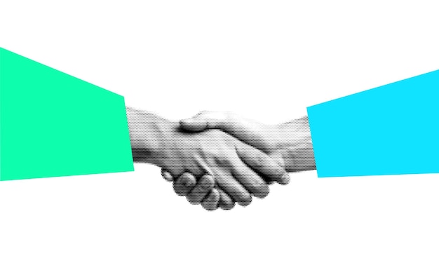 Business hand shake grunge halftone collage design element
